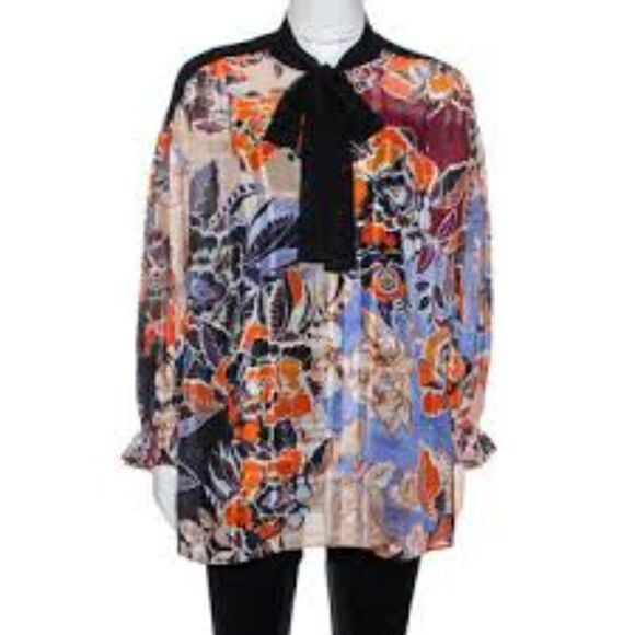 Just Cavalli Multicolor Floral Print Cotton & Silk Oversized Blouse S - Picture 1 of 11